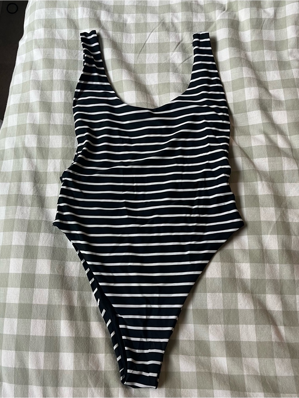 Aerie Black and White Striped One Piece Low Back Swim Suit